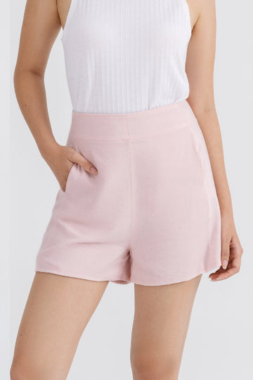 Yacht21, Yacht 21, yacht21, yacht 21, Y21, y21, womenswear, ladieswear, ladies, fashion, clothing, fuss-free, low ironing, casual, easy, versatile, comfortable, basic, staple, simple, bottoms, shorts, high-waist, easy to match, pockets, pink, Kaia High-Waisted shorts in Blush Pink